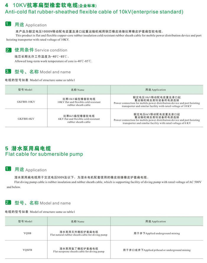 GKFB-6/10KV CEFBG YQSB低壓、控制、潛水泵及10kv抗寒、港口用扁型橡套軟電纜